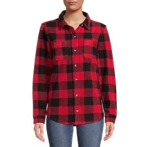 Time and Tru Red Black Buffalo Plaid Flannel Shirt Womens Size S Button Up